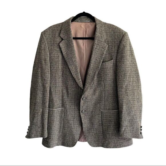 HARRIS TWEED Vintage Hand Woven Wool Blazer Grey Blue 44R - Picture 2 of 9